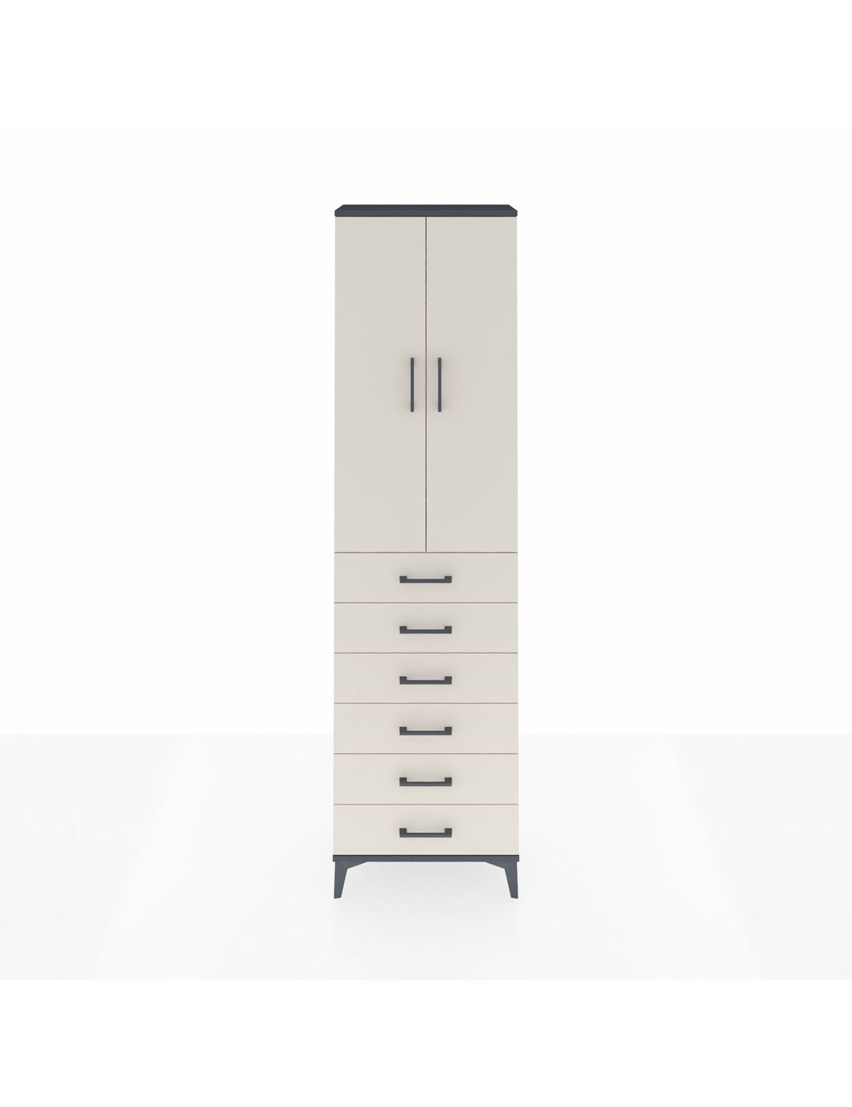 Arges Dolap 2 Raflı 6 Çekmeceli Tek Askılı 60x30x221 Antrasit-Aytaşı