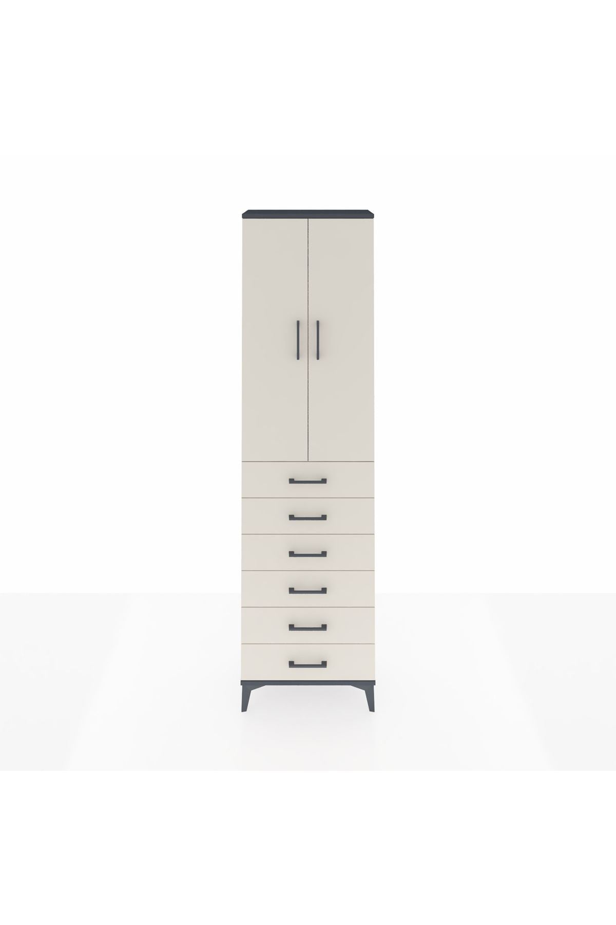 Arges Dolap 2 Raflı 6 Çekmeceli Tek Askılı 60x30x221 Antrasit-Aytaşı