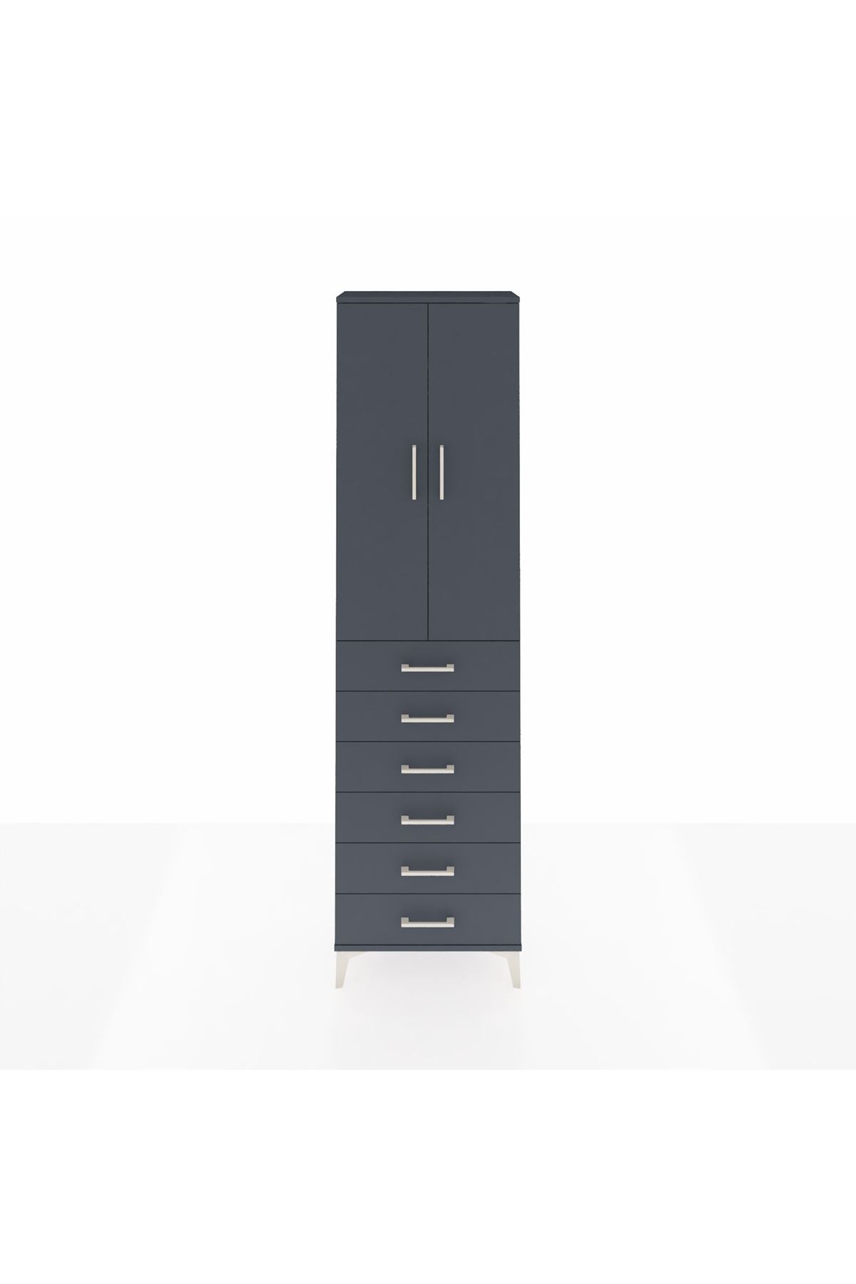 Arges Dolap 2 Raflı 6 Çekmeceli Tek Askılı 60x30x221 Antrasit-Antrasit