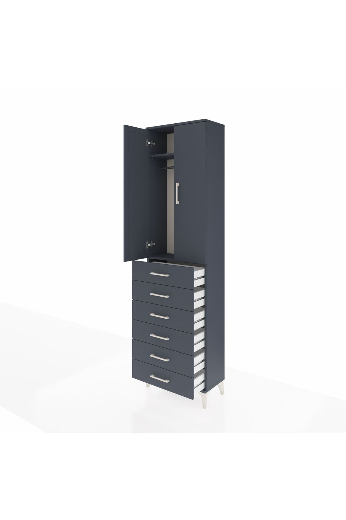 Arges Dolap 2 Raflı 6 Çekmeceli Tek Askılı 60x30x221 Antrasit-Antrasit