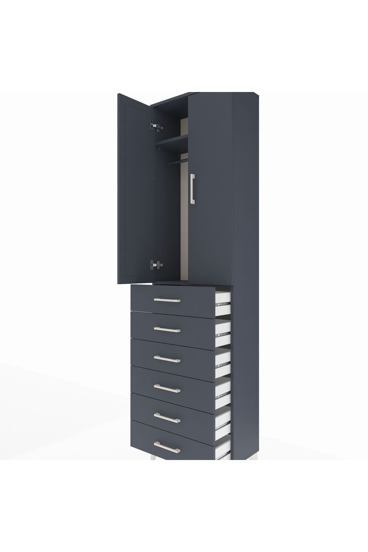 Arges Dolap 2 Raflı 6 Çekmeceli Tek Askılı 60x30x221 Antrasit-Antrasit