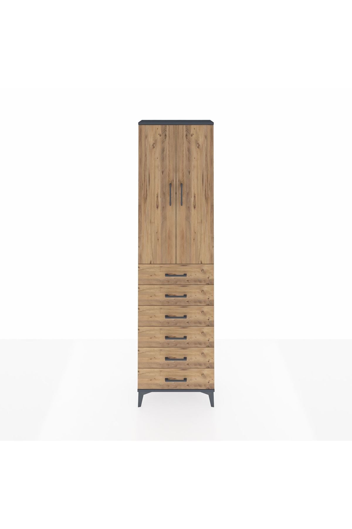 Arges Dolap 2 Raflı 6 Çekmeceli Tek Askılı 60x30x221 Antrasit-Çam