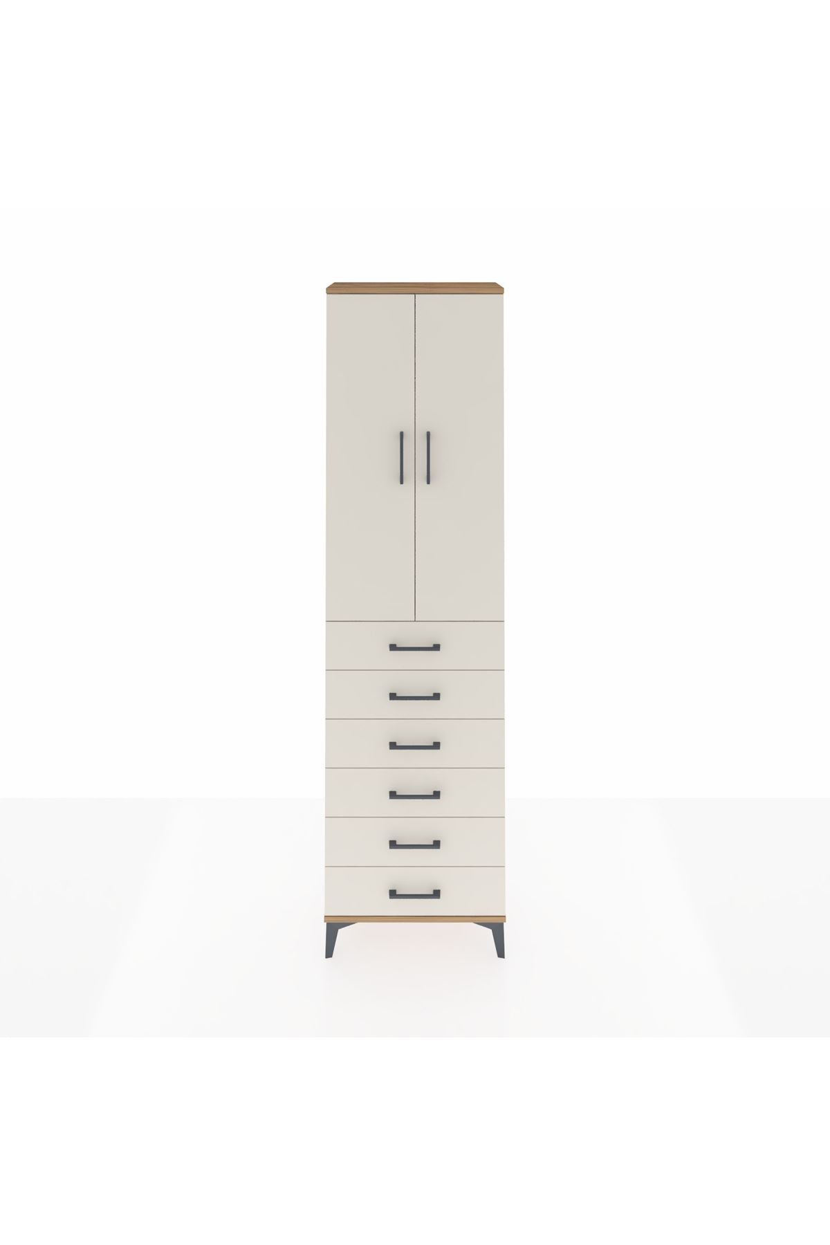 Arges Dolap 2 Raflı 6 Çekmeceli Tek Askılı 60x30x221 Çam-Aytaşı