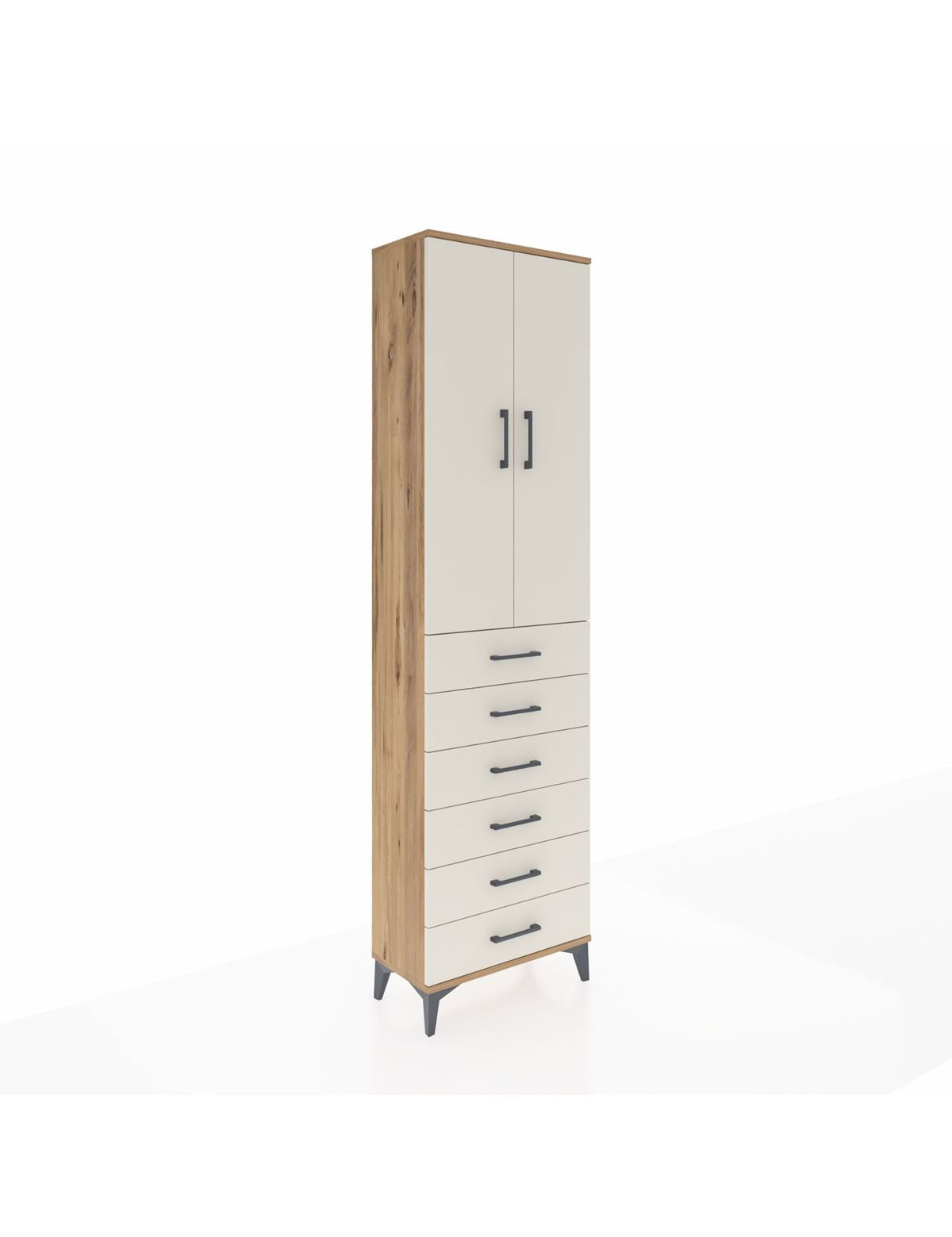 Arges Dolap 2 Raflı 6 Çekmeceli Tek Askılı 60x30x221 Çam-Aytaşı