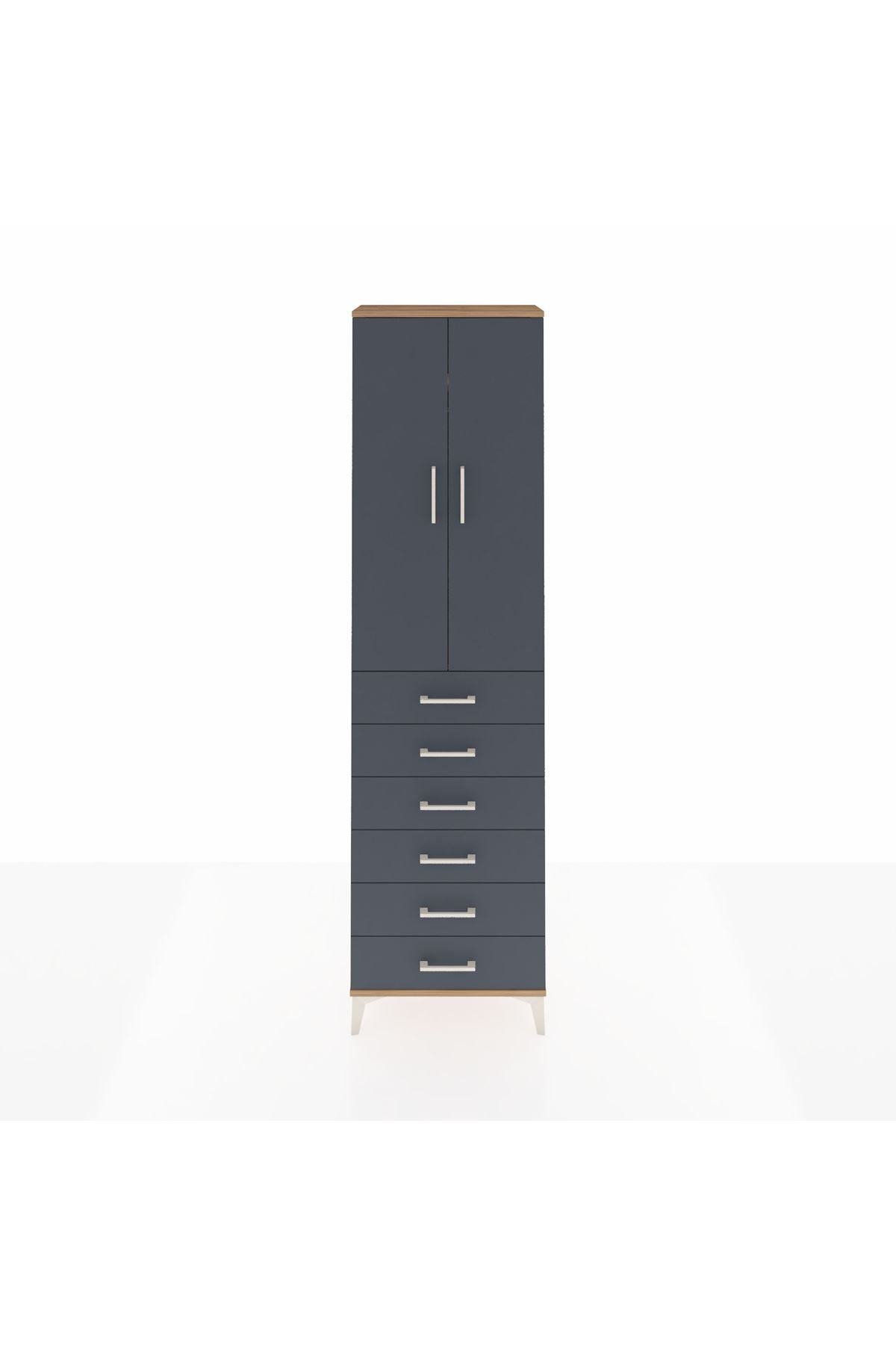 Arges Dolap 2 Raflı 6 Çekmeceli Tek Askılı 60x30x221 Çam-Antrasit