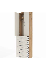 Arges Dolap 2 Raflı 6 Çekmeceli Tek Askılı 60x30x221 Çam-Aytaşı