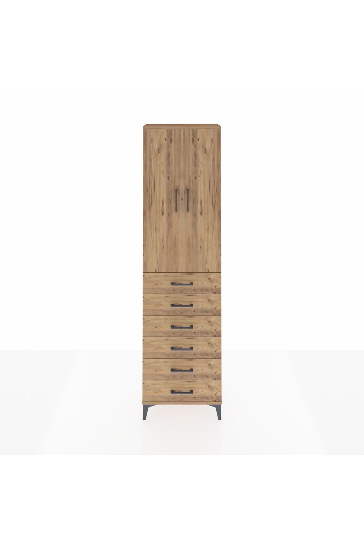 Arges Dolap 2 Raflı 6 Çekmeceli Tek Askılı 60x30x221 Çam-Çam