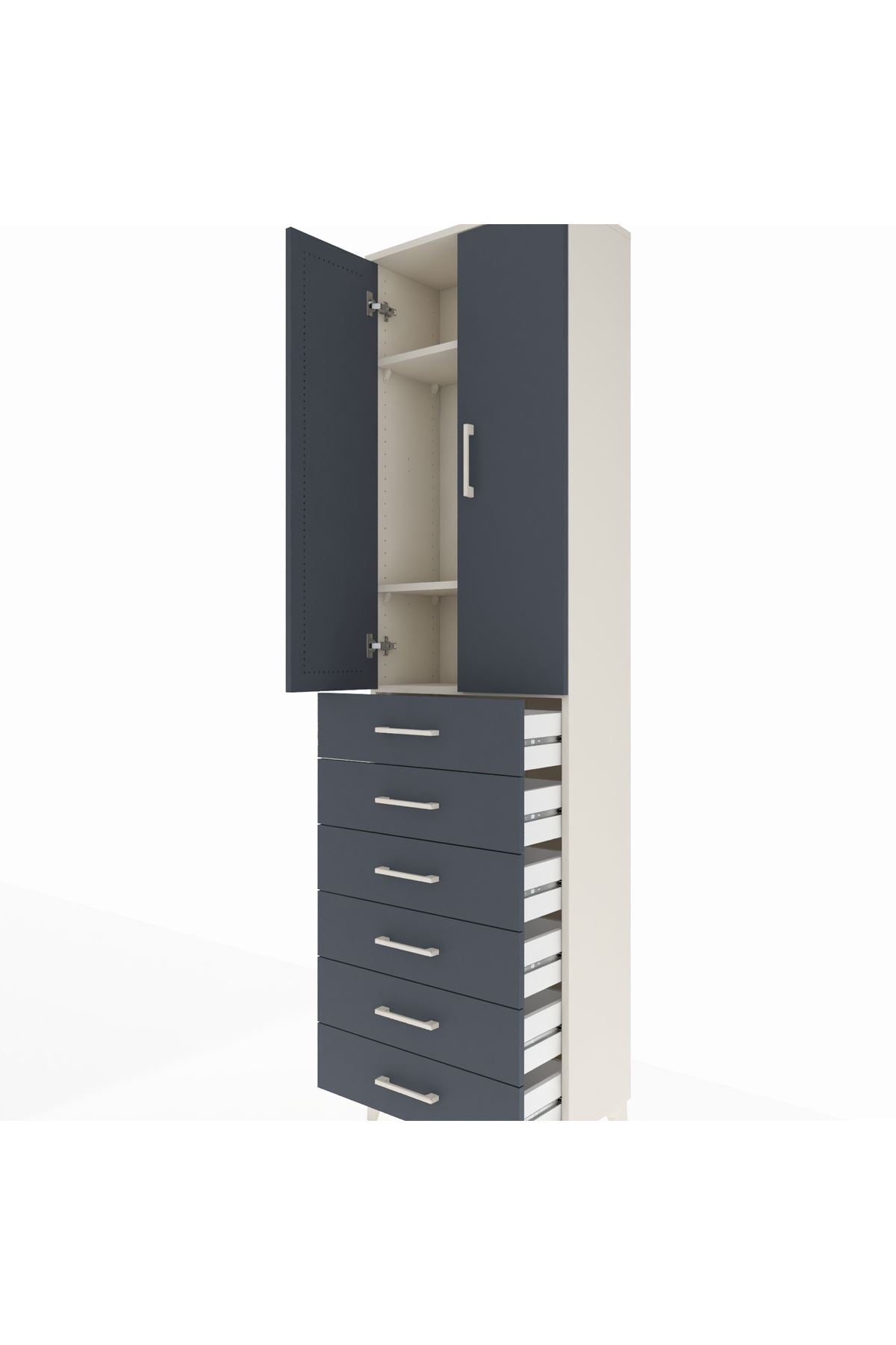 Arges Dolap 3 Raflı 6 Çekmeceli 2 Kapaklı 60x30x221 Aytaşı-Antrasit