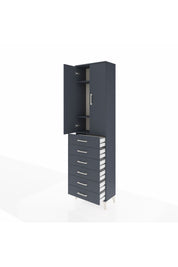 Arges Dolap 3 Raflı 6 Çekmeceli 2 Kapaklı 60x30x221 Antrasit-Antrasit