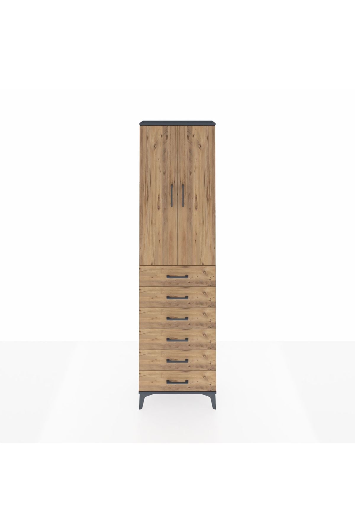 Arges Dolap 3 Raflı 6 Çekmeceli 2 Kapaklı 60x30x221 Antrasit-Çam