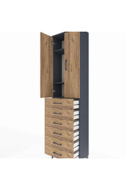 Arges Dolap 3 Raflı 6 Çekmeceli 2 Kapaklı 60x30x221 Antrasit-Çam