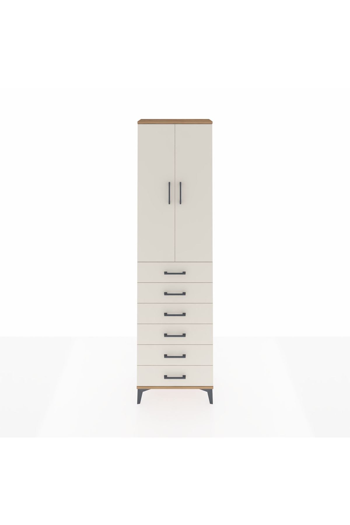 Arges Dolap 3 Raflı 6 Çekmeceli 2 Kapaklı 60x30x221 Çam-Aytaşı