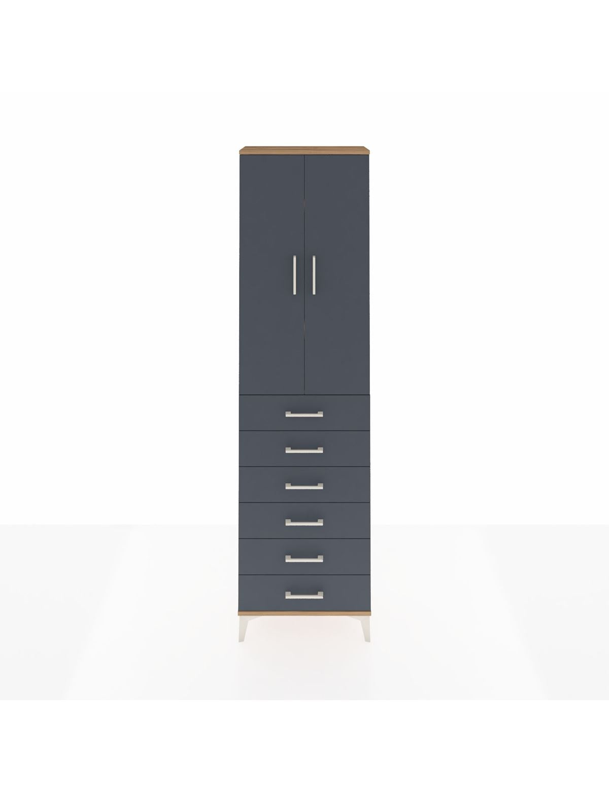 Arges Dolap 3 Raflı 6 Çekmeceli 2 Kapaklı 60x30x221 Çam-Antrasit