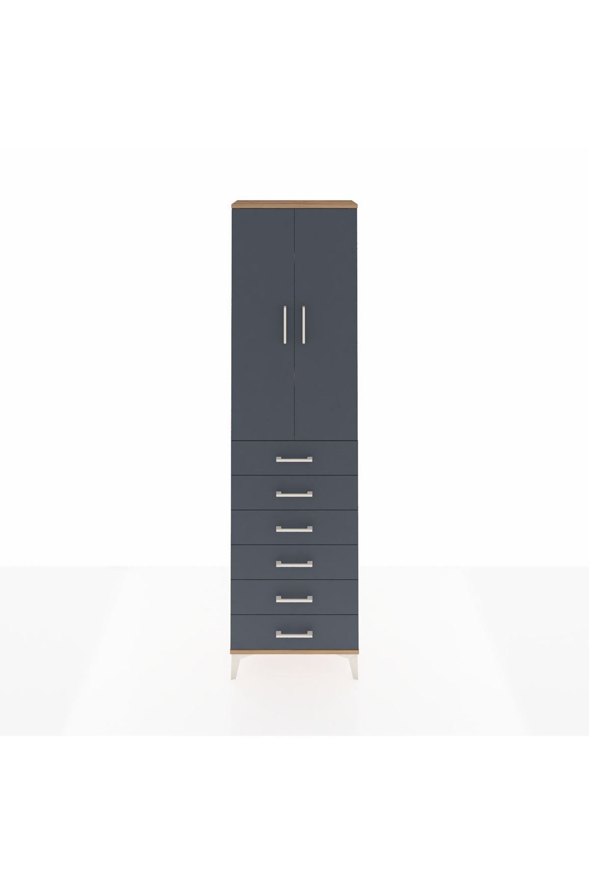 Arges Dolap 3 Raflı 6 Çekmeceli 2 Kapaklı 60x30x221 Çam-Antrasit