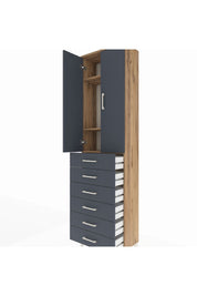 Arges Dolap 3 Raflı 6 Çekmeceli 2 Kapaklı 60x30x221 Çam-Antrasit