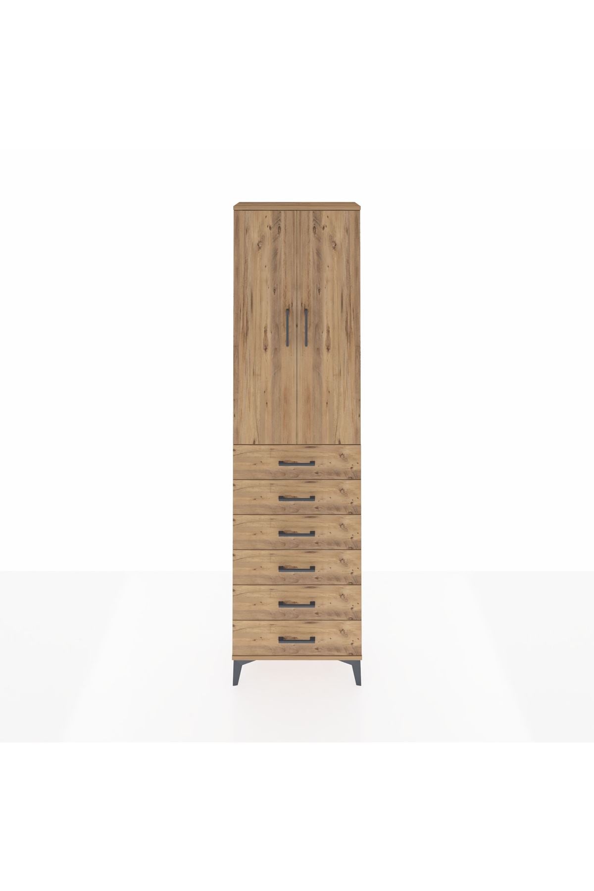 Arges Dolap 3 Raflı 6 Çekmeceli 2 Kapaklı 60x30x221 Çam-Çam