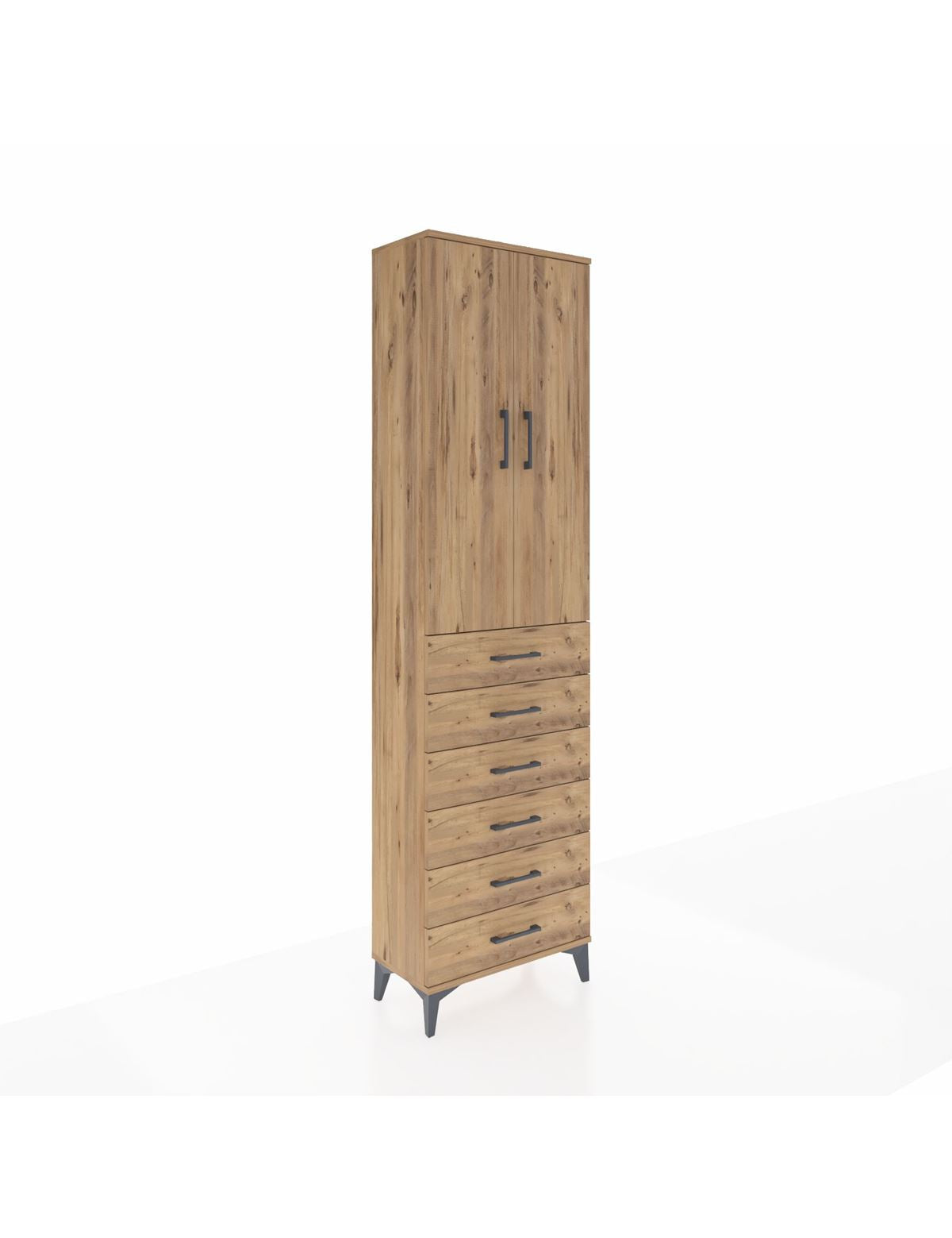 Arges Dolap 3 Raflı 6 Çekmeceli 2 Kapaklı 60x30x221 Çam-Çam