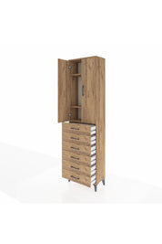 Arges Dolap 3 Raflı 6 Çekmeceli 2 Kapaklı 60x30x221 Çam-Çam