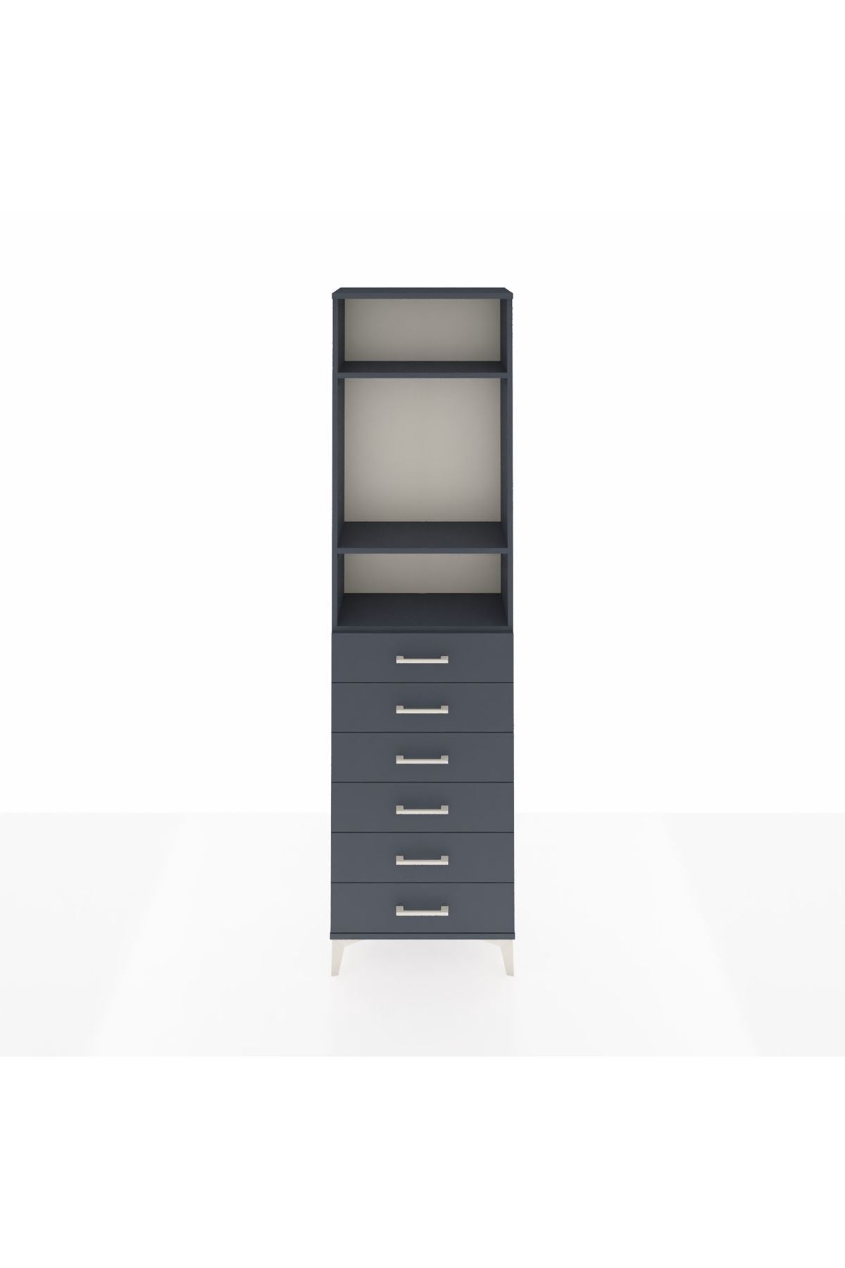 Arges Dolap 3 Raflı 6 Çekmeceli 60x30x221 Antrasit-Antrasit