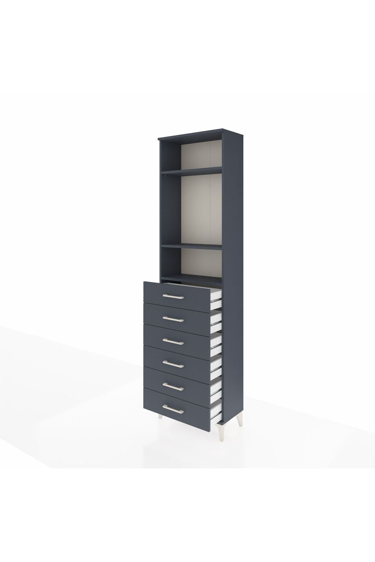 Arges Dolap 3 Raflı 6 Çekmeceli 60x30x221 Antrasit-Antrasit