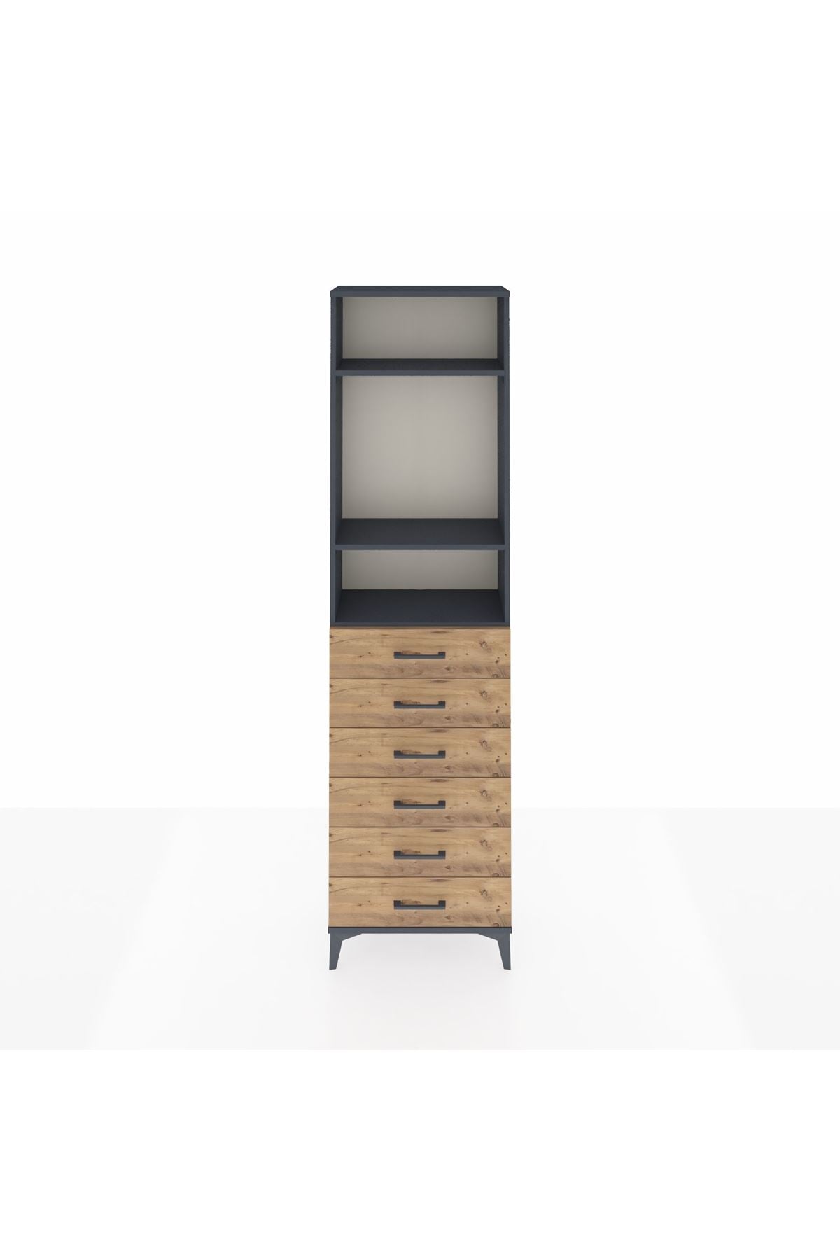 Arges Dolap 3 Raflı 6 Çekmeceli 60x30x221 Antrasit-Çam