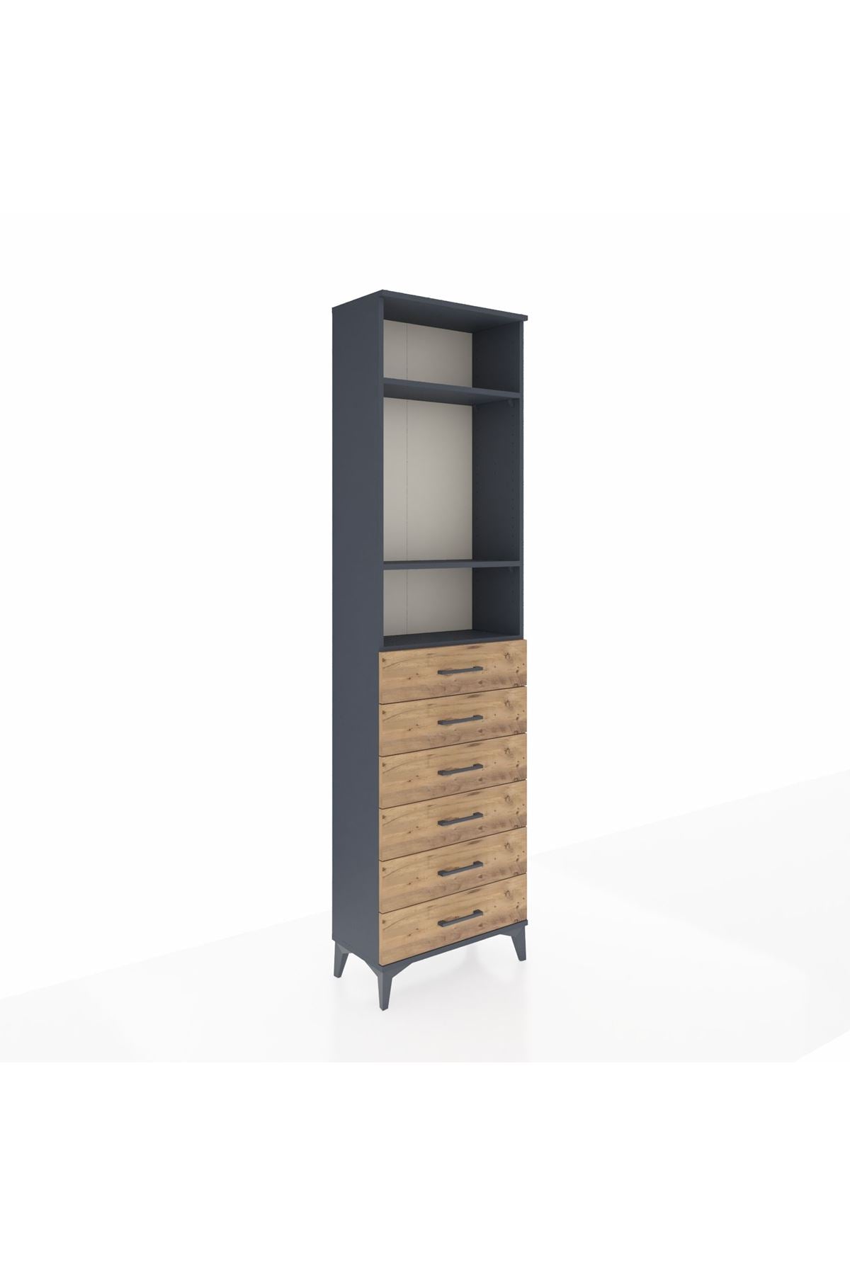 Arges Dolap 3 Raflı 6 Çekmeceli 60x30x221 Antrasit-Çam