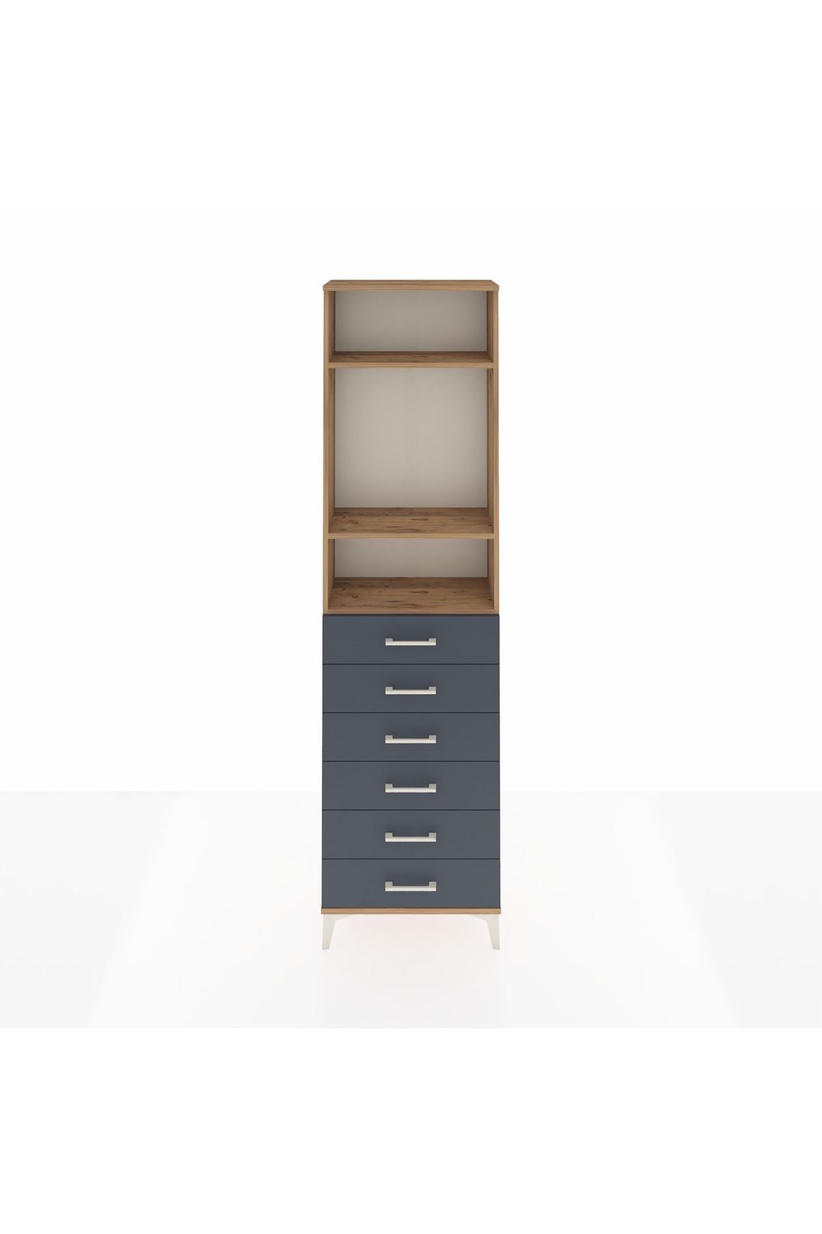 Arges Dolap 3 Raflı 6 Çekmeceli 60x30x221 Çam-Antrasit