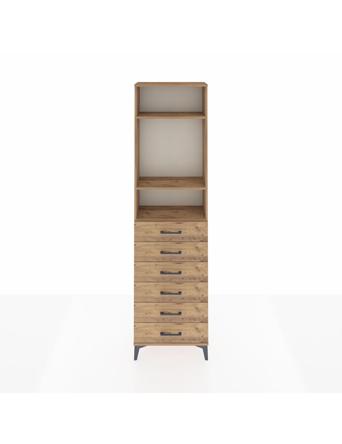 Arges Dolap 3 Raflı 6 Çekmeceli 60x30x221 Çam-Çam