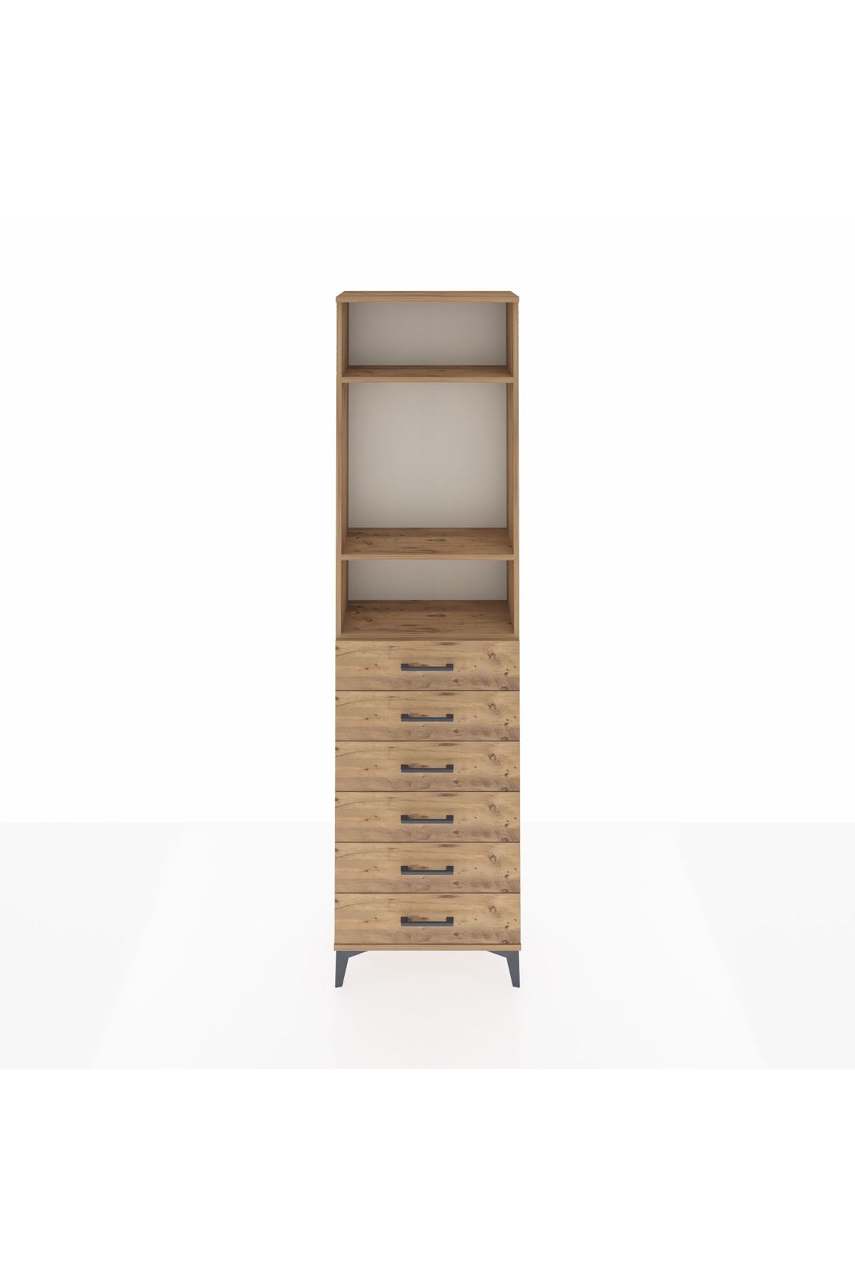 Arges Dolap 3 Raflı 6 Çekmeceli 60x30x221 Çam-Çam