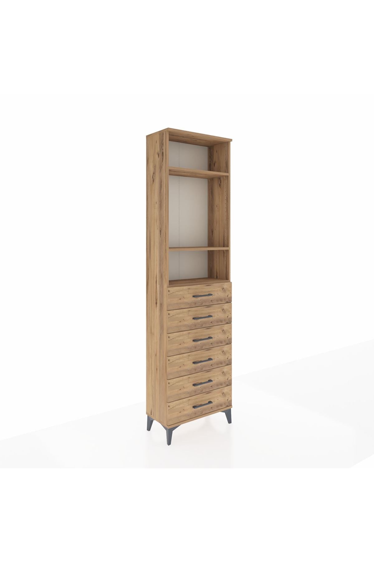 Arges Dolap 3 Raflı 6 Çekmeceli 60x30x221 Çam-Çam