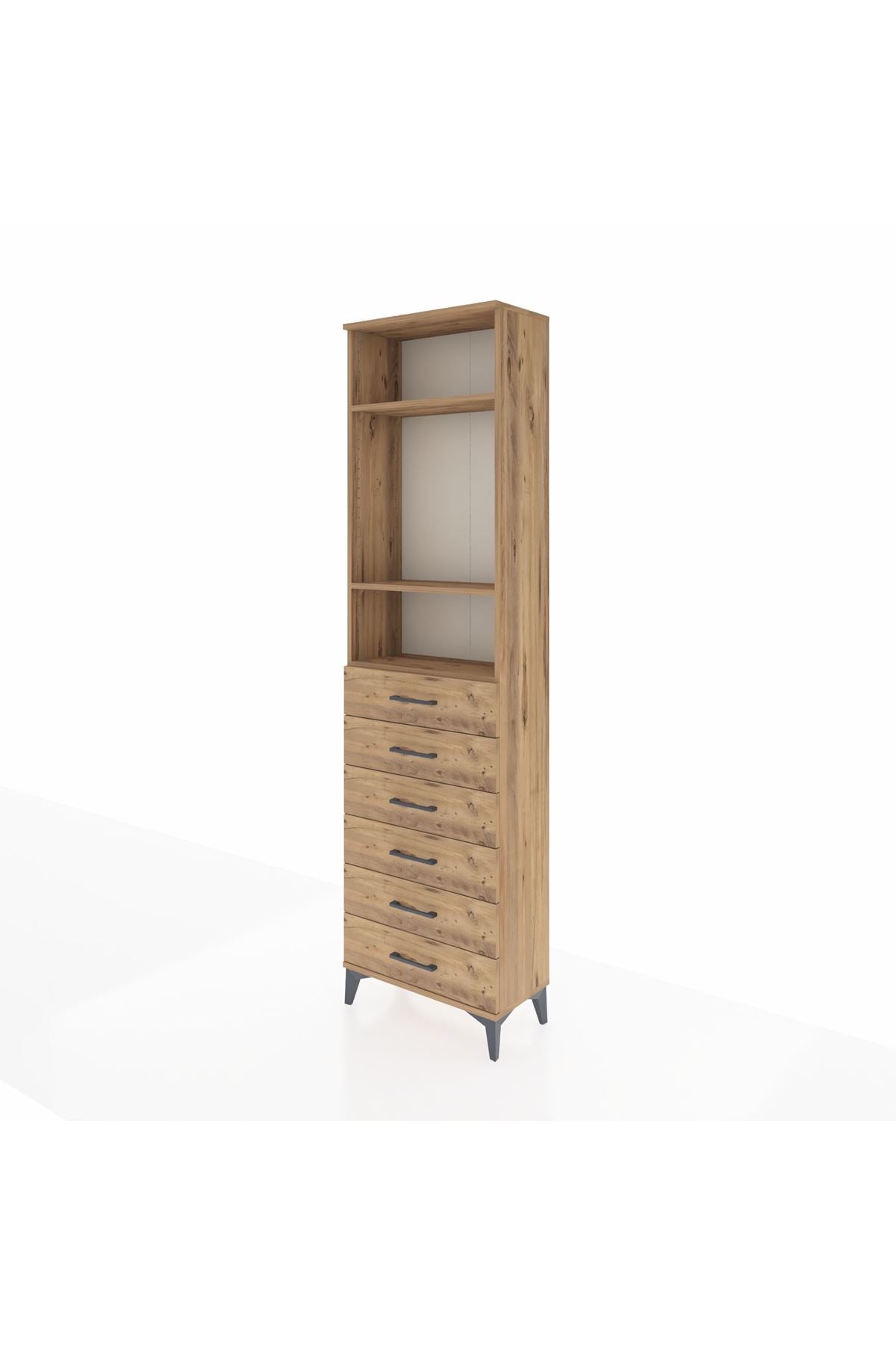 Arges Dolap 3 Raflı 6 Çekmeceli 60x30x221 Çam-Çam