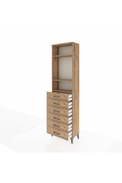 Arges Dolap 3 Raflı 6 Çekmeceli 60x30x221 Çam-Çam