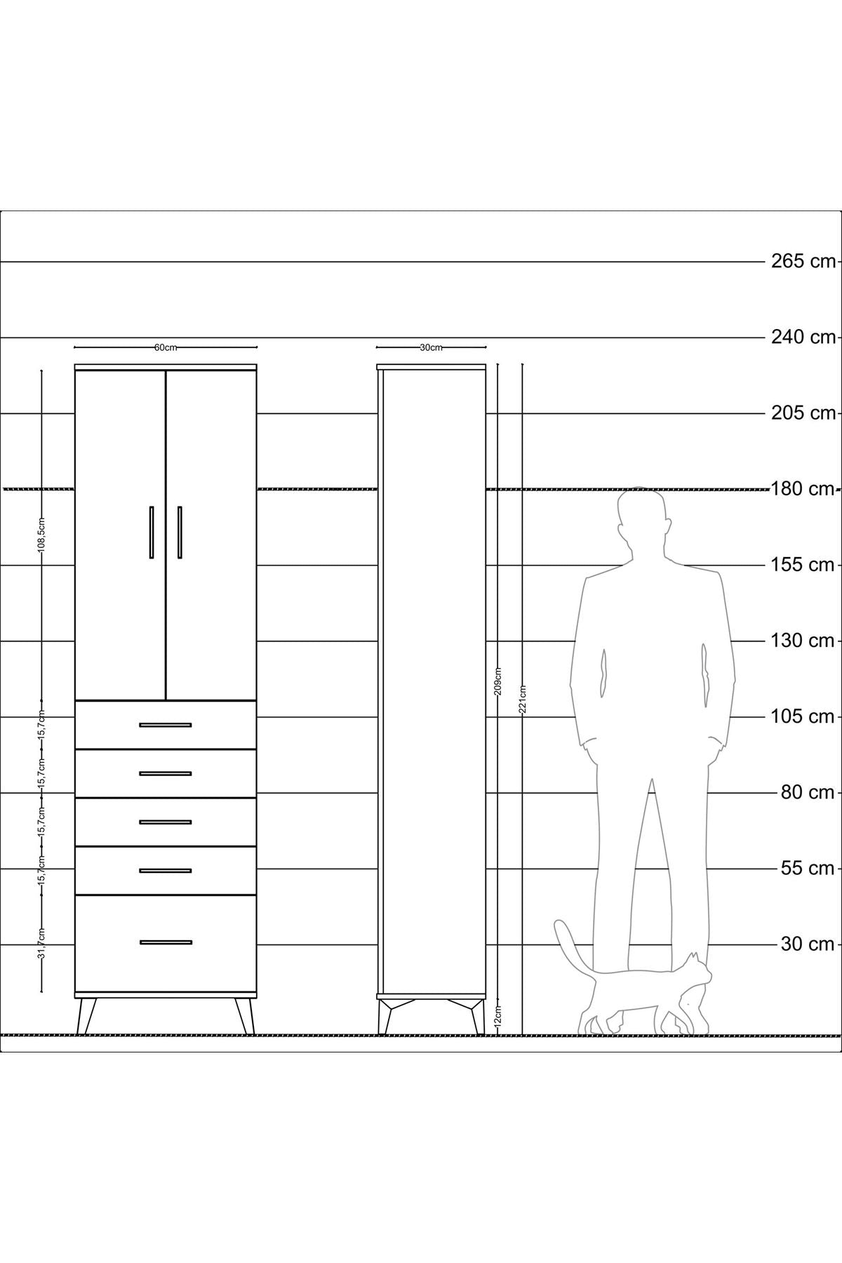 Arges Dolap 2 Raflı 5 Çekmeceli Tek Askılı 60x30x221 Aytaşı-Aytaşı