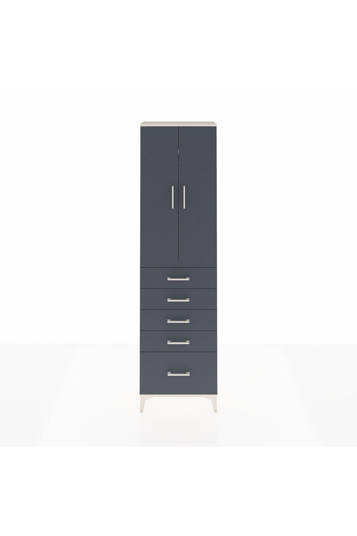 Arges Dolap 2 Raflı 5 Çekmeceli Tek Askılı 60x30x221 Aytaşı-Antrasit