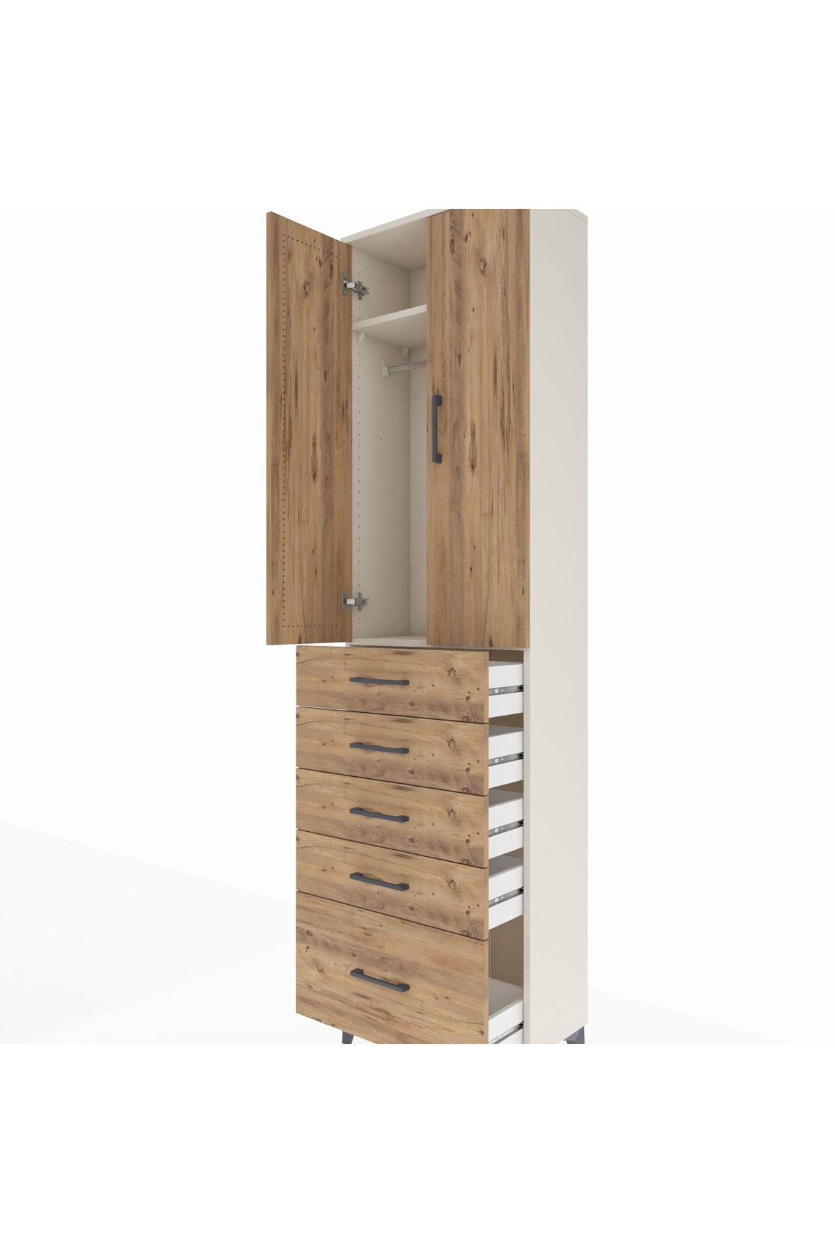 Arges Dolap 2 Raflı 5 Çekmeceli Tek Askılı 60x30x221 Aytaşı-Çam