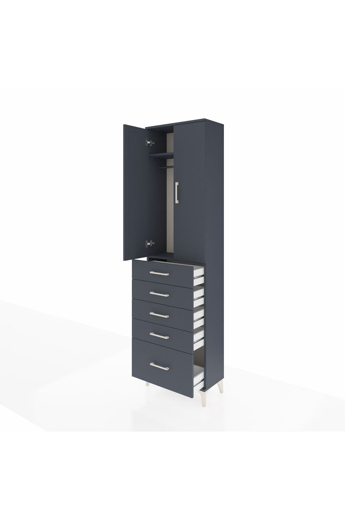 Arges Dolap 2 Raflı 5 Çekmeceli Tek Askılı 60x30x221 Antrasit-Antrasit