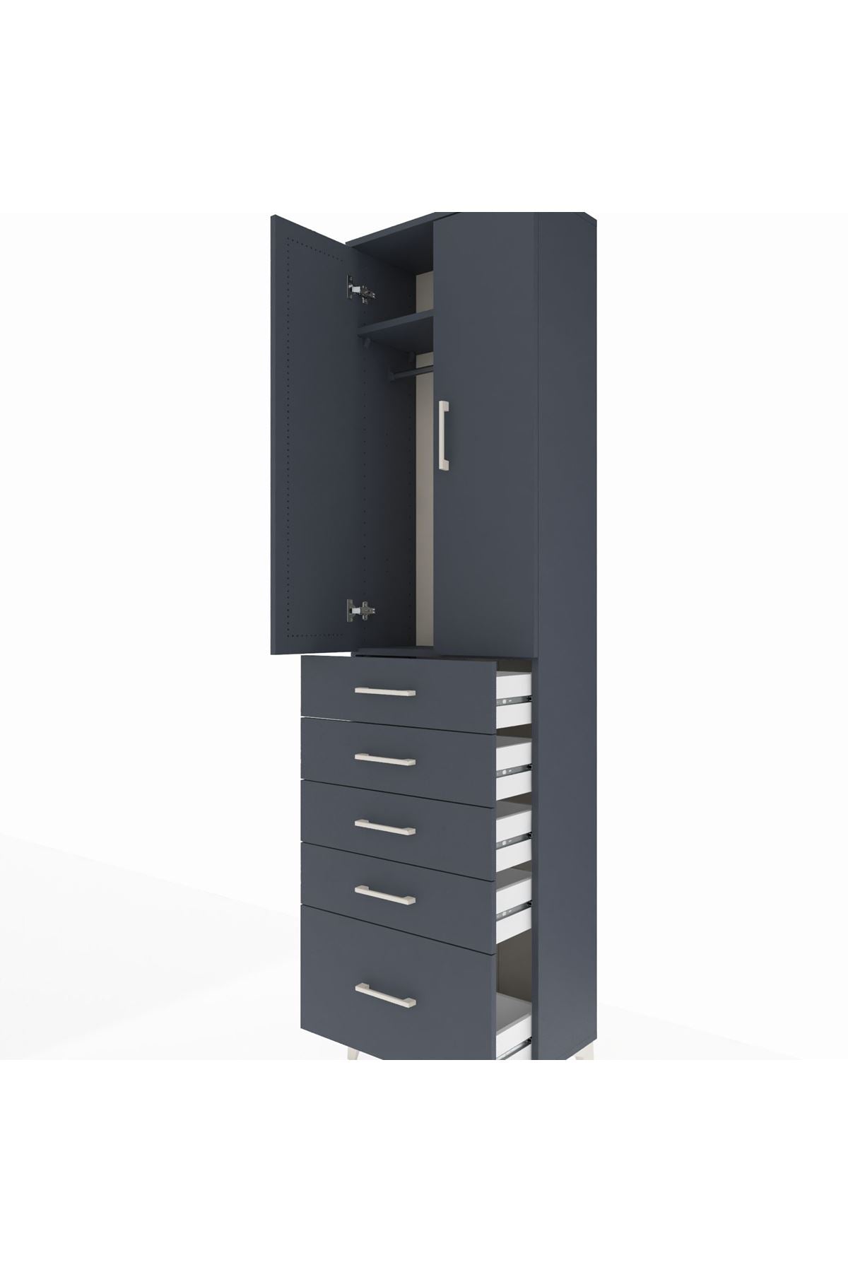 Arges Dolap 2 Raflı 5 Çekmeceli Tek Askılı 60x30x221 Antrasit-Antrasit