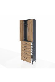 Arges Dolap 2 Raflı 5 Çekmeceli Tek Askılı 60x30x221 Antrasit-Çam