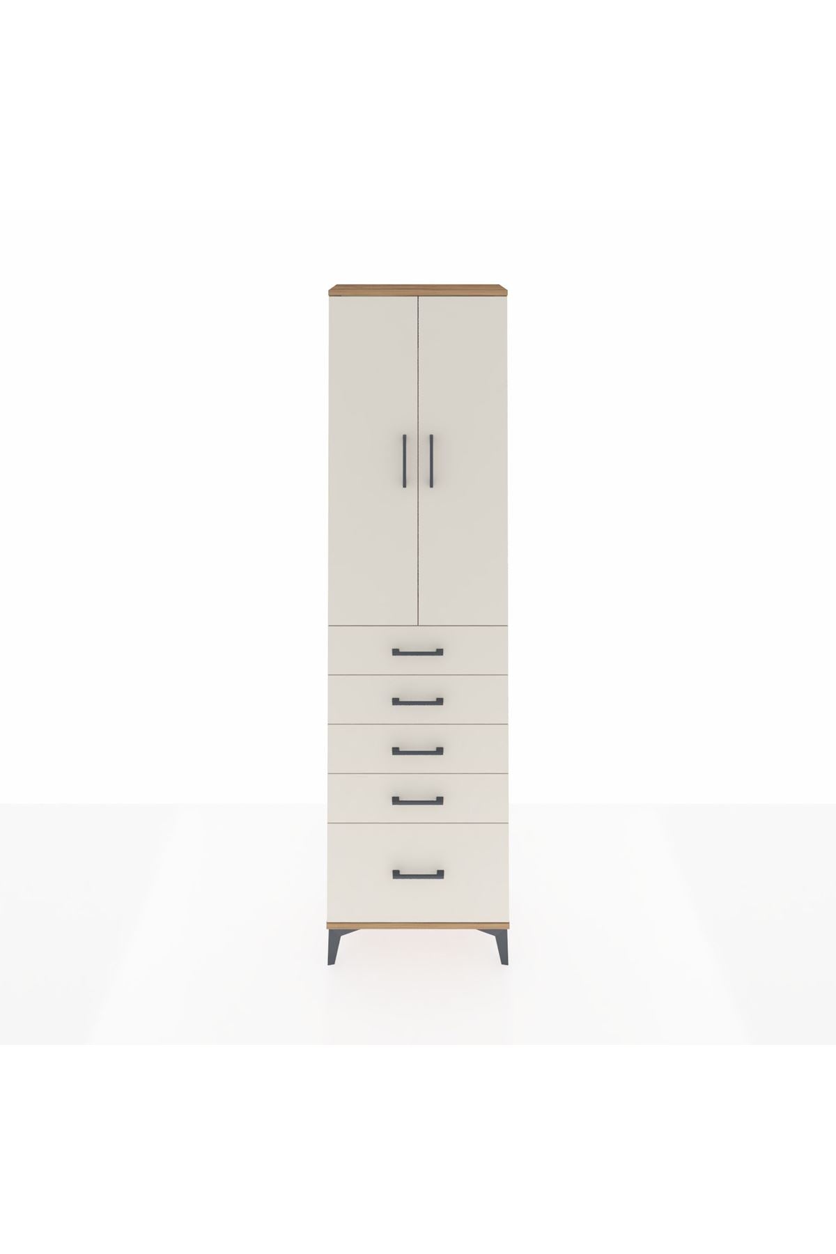 Arges Dolap 2 Raflı 5 Çekmeceli Tek Askılı 60x30x221 Çam-Aytaşı