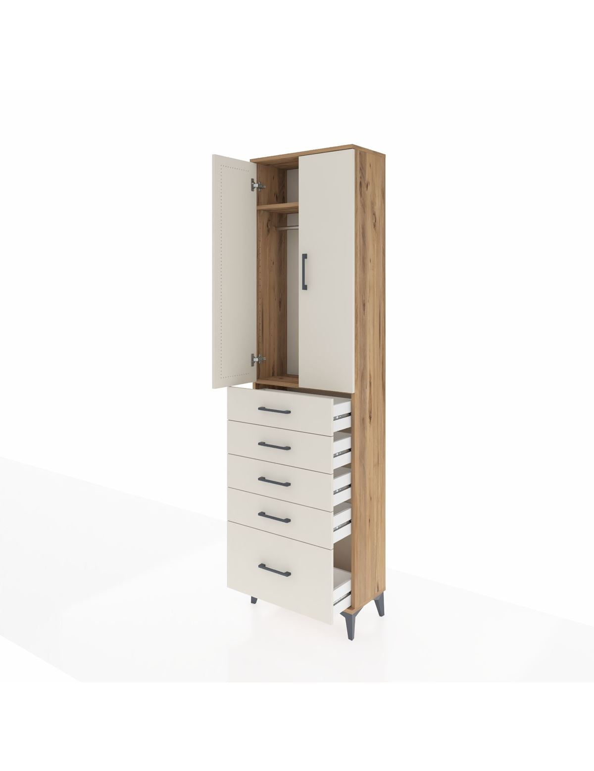 Arges Dolap 2 Raflı 5 Çekmeceli Tek Askılı 60x30x221 - S29M112V7A