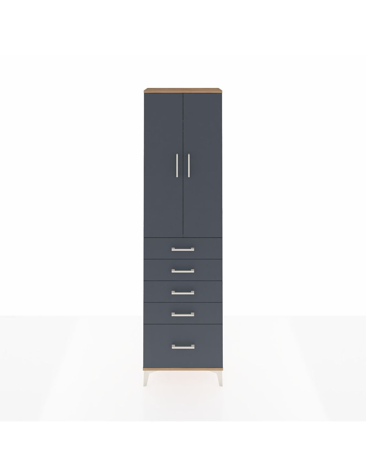 Arges Dolap 2 Raflı 5 Çekmeceli Tek Askılı 60x30x221 Çam-Antrasit