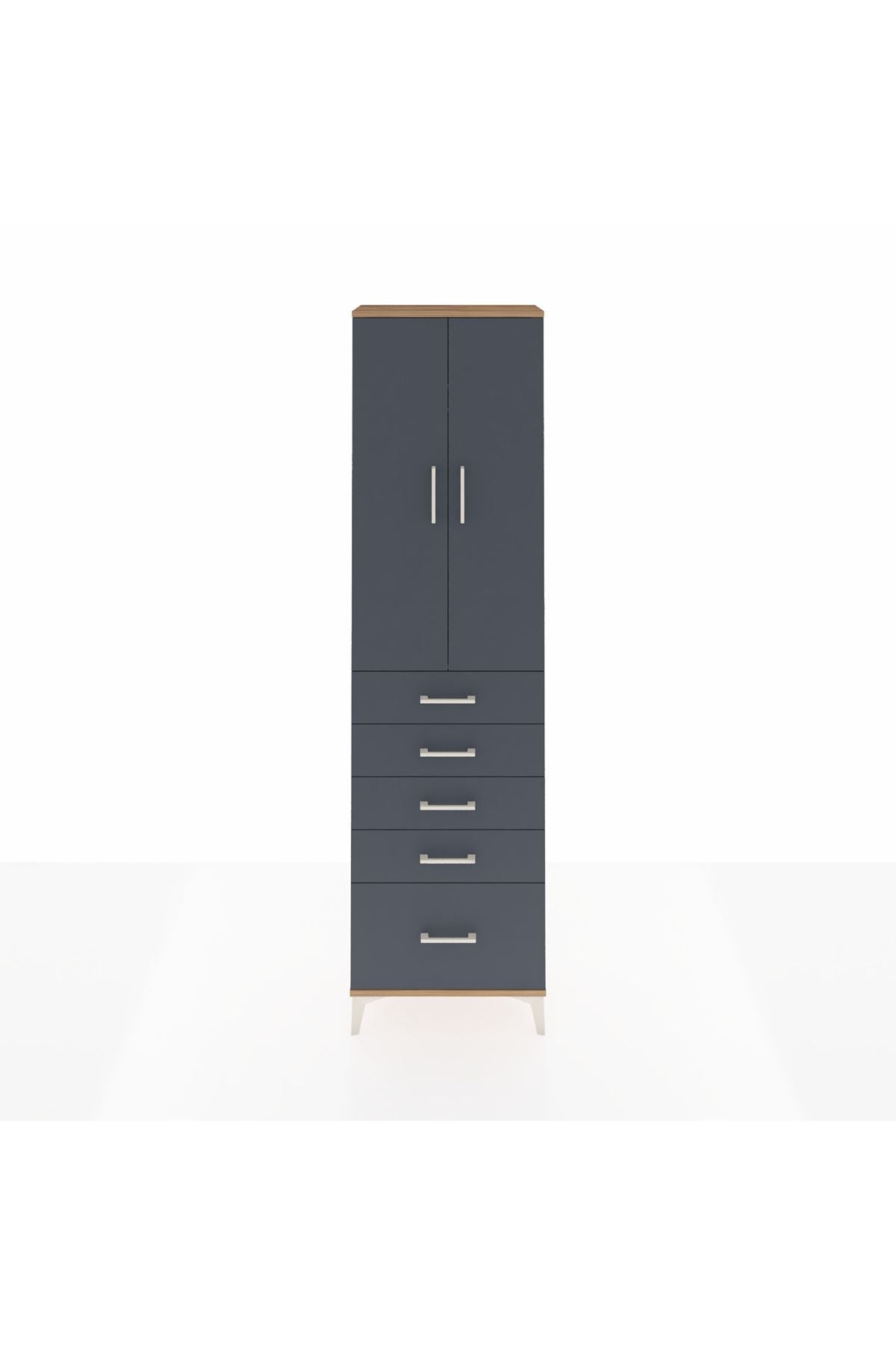Arges Dolap 2 Raflı 5 Çekmeceli Tek Askılı 60x30x221 Çam-Antrasit