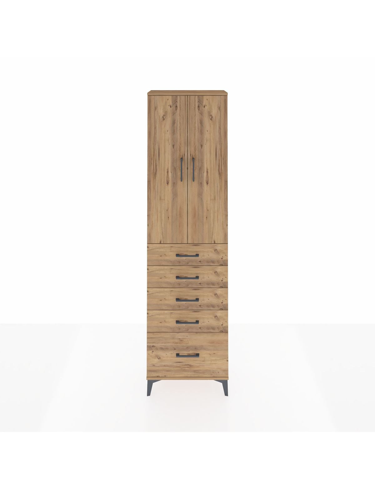 Arges Dolap 2 Raflı 5 Çekmeceli Tek Askılı 60x30x221 Çam-Çam