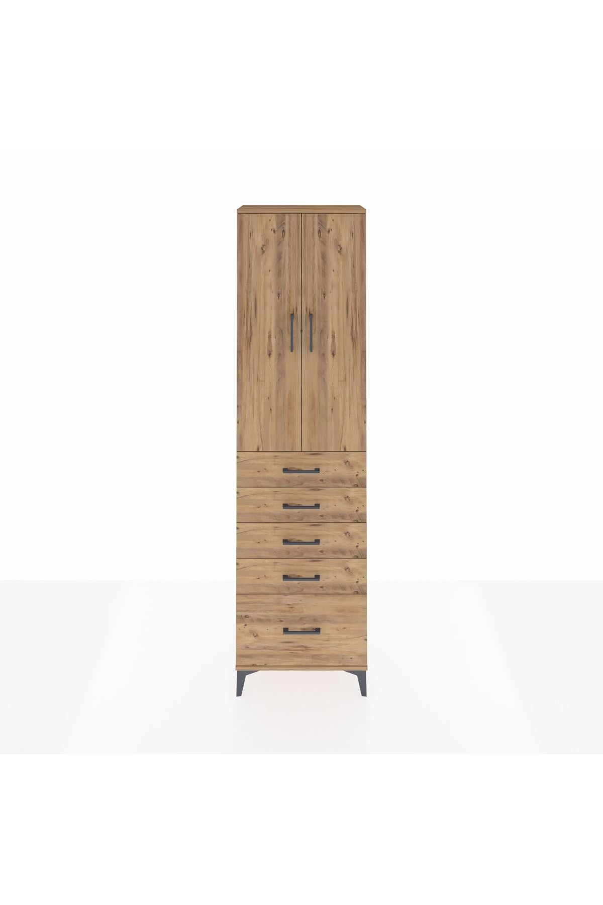 Arges Dolap 2 Raflı 5 Çekmeceli Tek Askılı 60x30x221 Çam-Çam