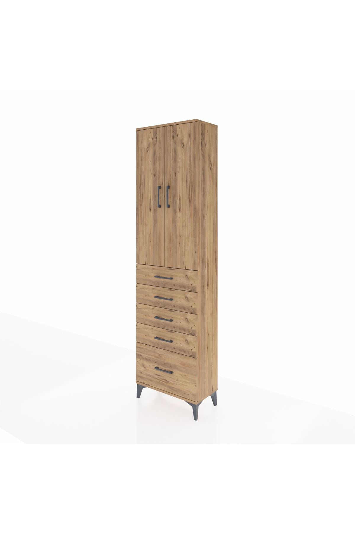 Arges Dolap 2 Raflı 5 Çekmeceli Tek Askılı 60x30x221 Çam-Çam