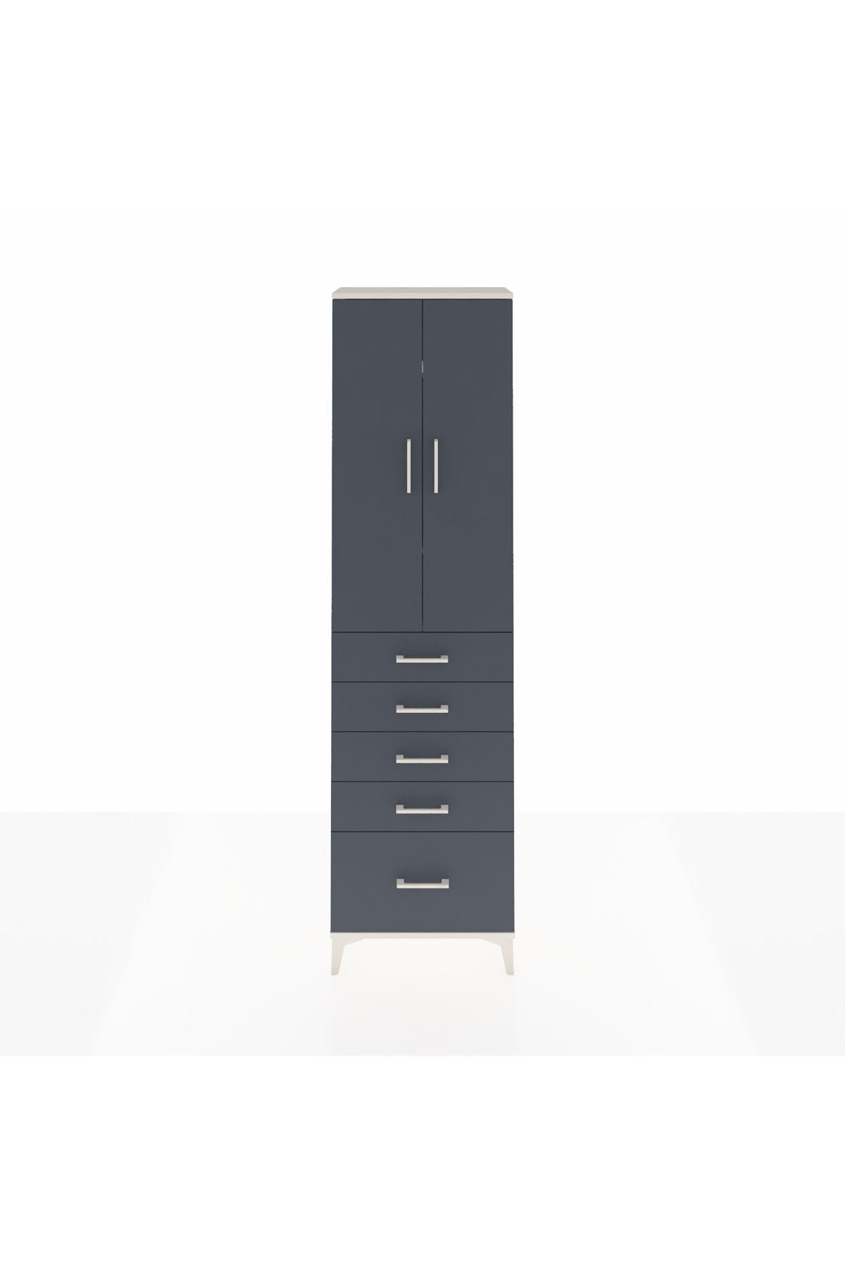 Arges Dolap 3 Raflı 5 Çekmeceli 2 Kapaklı 60x30x221 Aytaşı-Antrasit