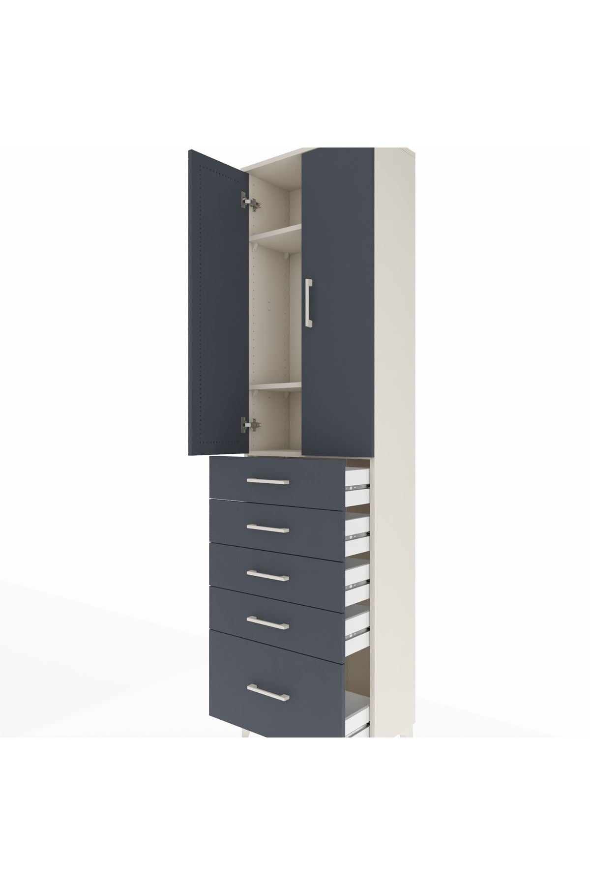 Arges Dolap 3 Raflı 5 Çekmeceli 2 Kapaklı 60x30x221 Aytaşı-Antrasit