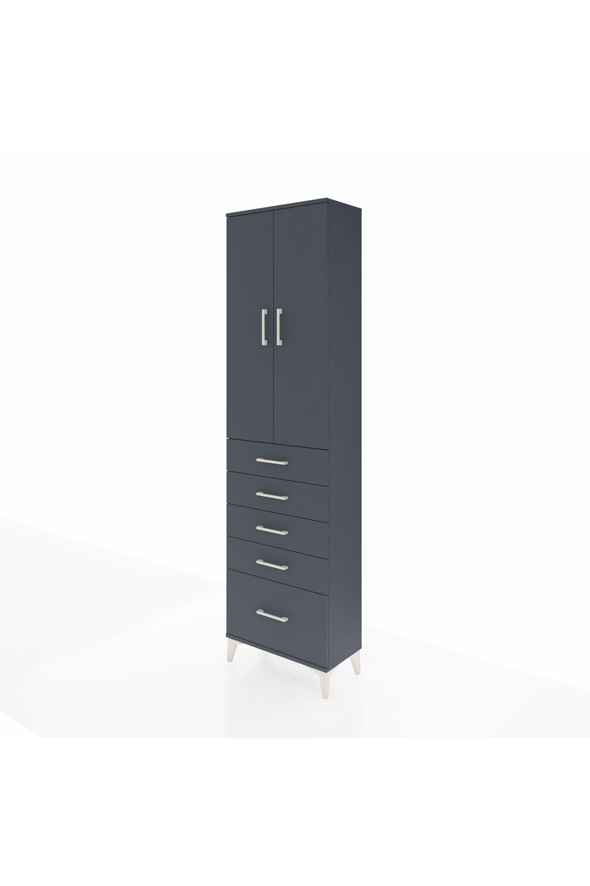 Arges Dolap 3 Raflı 5 Çekmeceli 2 Kapaklı 60x30x221 Antrasit-Antrasit