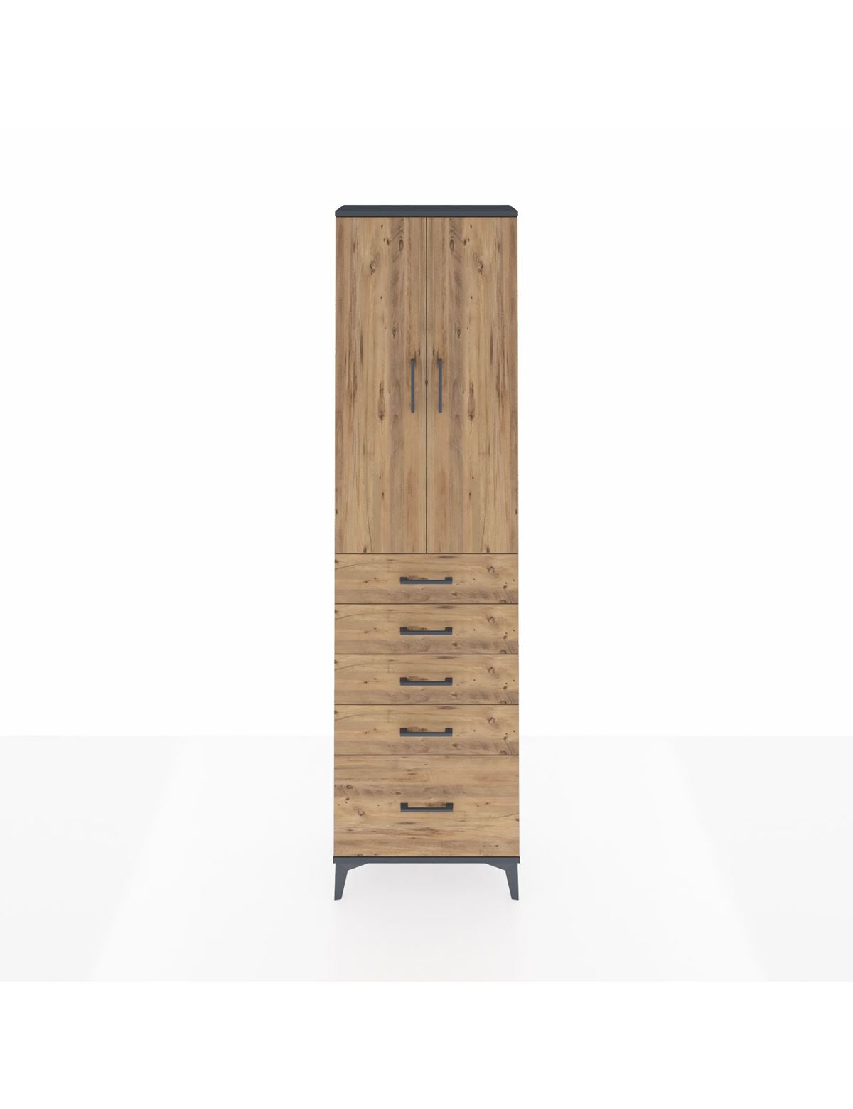 Arges Dolap 3 Raflı 5 Çekmeceli 2 Kapaklı 60x30x221 Antrasit-Çam