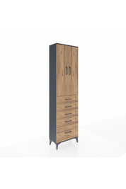 Arges Dolap 3 Raflı 5 Çekmeceli 2 Kapaklı 60x30x221 Antrasit-Çam